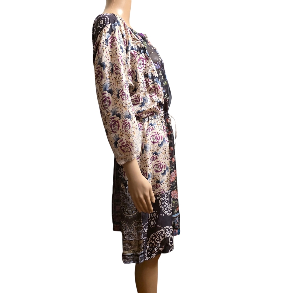 Johnny Was Sheer Silk Multi Pattern Dress Size L - Picture 3 of 11